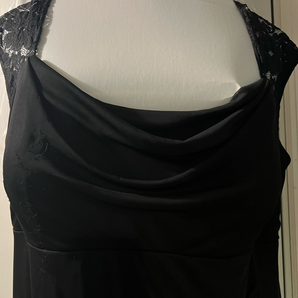 X scape design size 18 black evening gown. Beautiful scarf to accessorize with